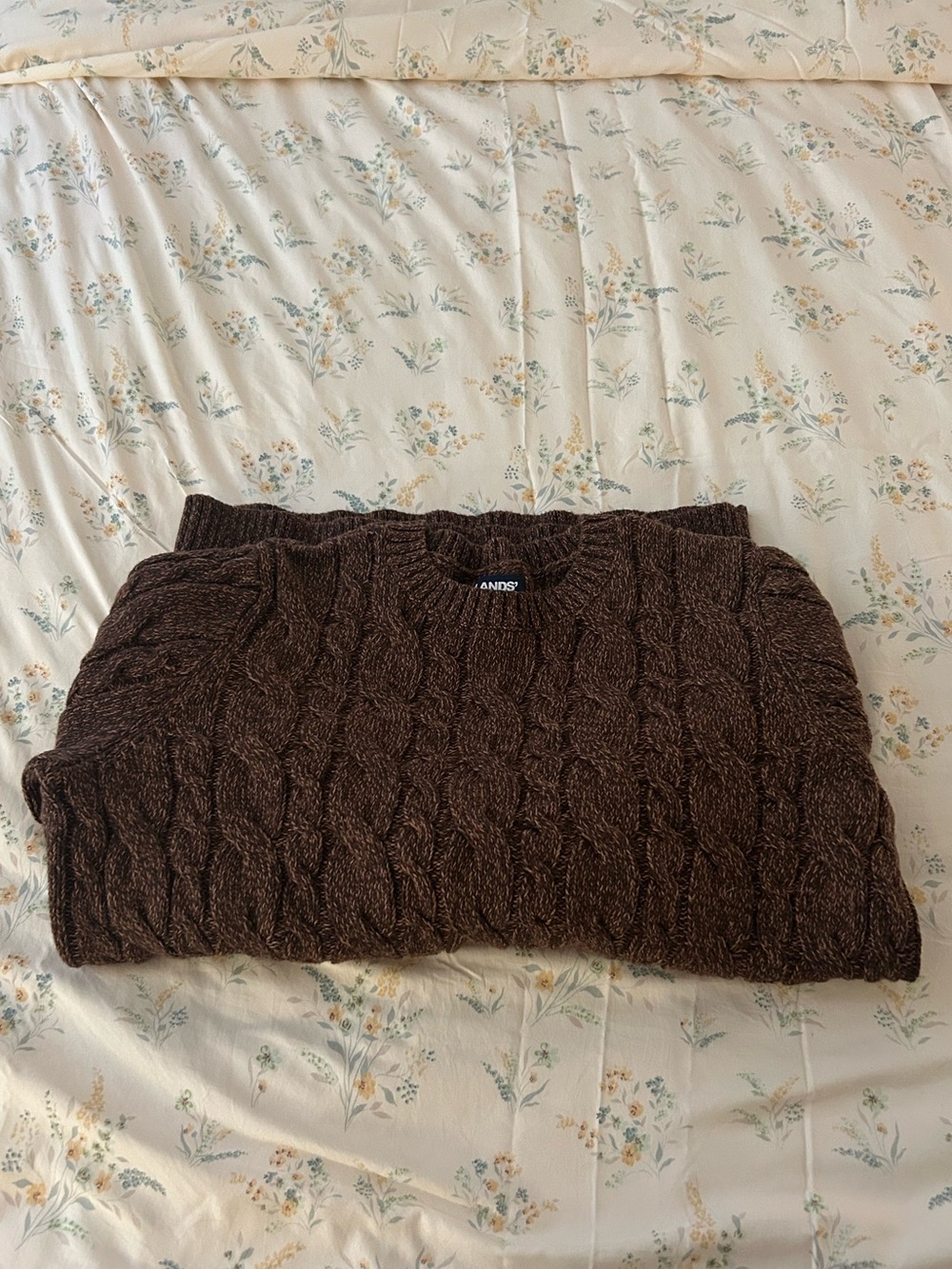Lands' End Brown Cable Knit Crewneck Sweater